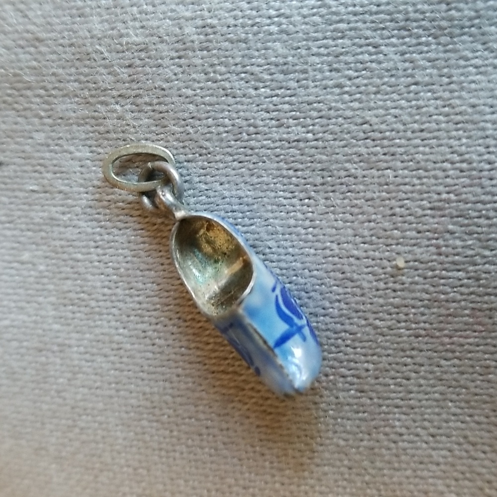 STERLING & ENAMEL CLOISONNE Dutch shoe CHARM Vintage